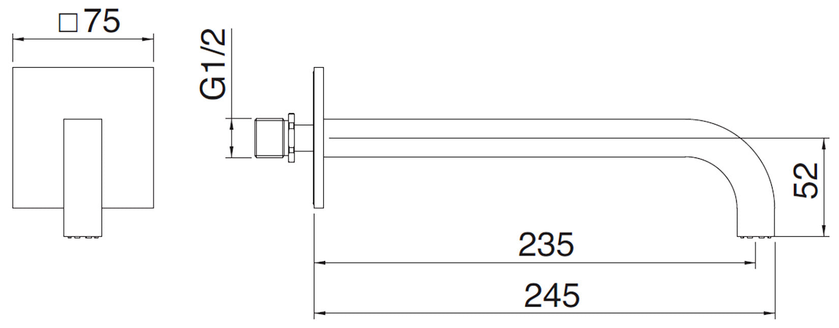 Rubinetterie Treemme 3M Electronic Washbasin Tap IT 7661 CC ZZ ZZ Bocca a Muro 235 mm Getto di Erogazione Uscita Acqua Installazione a Parete Materiale Ottone Finitura Cromata Stile Moderno Forma Quadra Monoforo Lunghezza 245 mm Altezza 52 mm