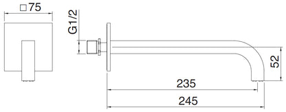 Rubinetterie Treemme 3M Electronic Washbasin Tap IT 7661 CC ZZ ZZ Bocca a Muro 235 mm Getto di Erogazione Uscita Acqua Installazione a Parete Materiale Ottone Finitura Cromata Stile Moderno Forma Quadra Monoforo Lunghezza 245 mm Altezza 52 mm