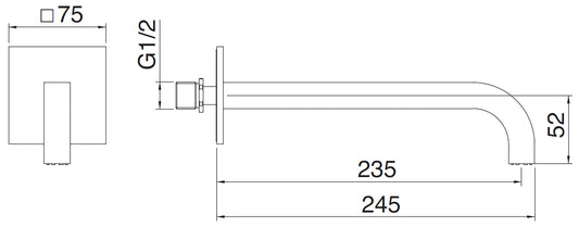 Rubinetterie Treemme 3M Electronic Washbasin Tap IT 7661 CC ZZ ZZ Bocca a Muro 235 mm Getto di Erogazione Uscita Acqua Installazione a Parete Materiale Ottone Finitura Cromata Stile Moderno Forma Quadra Monoforo Lunghezza 245 mm Altezza 52 mm