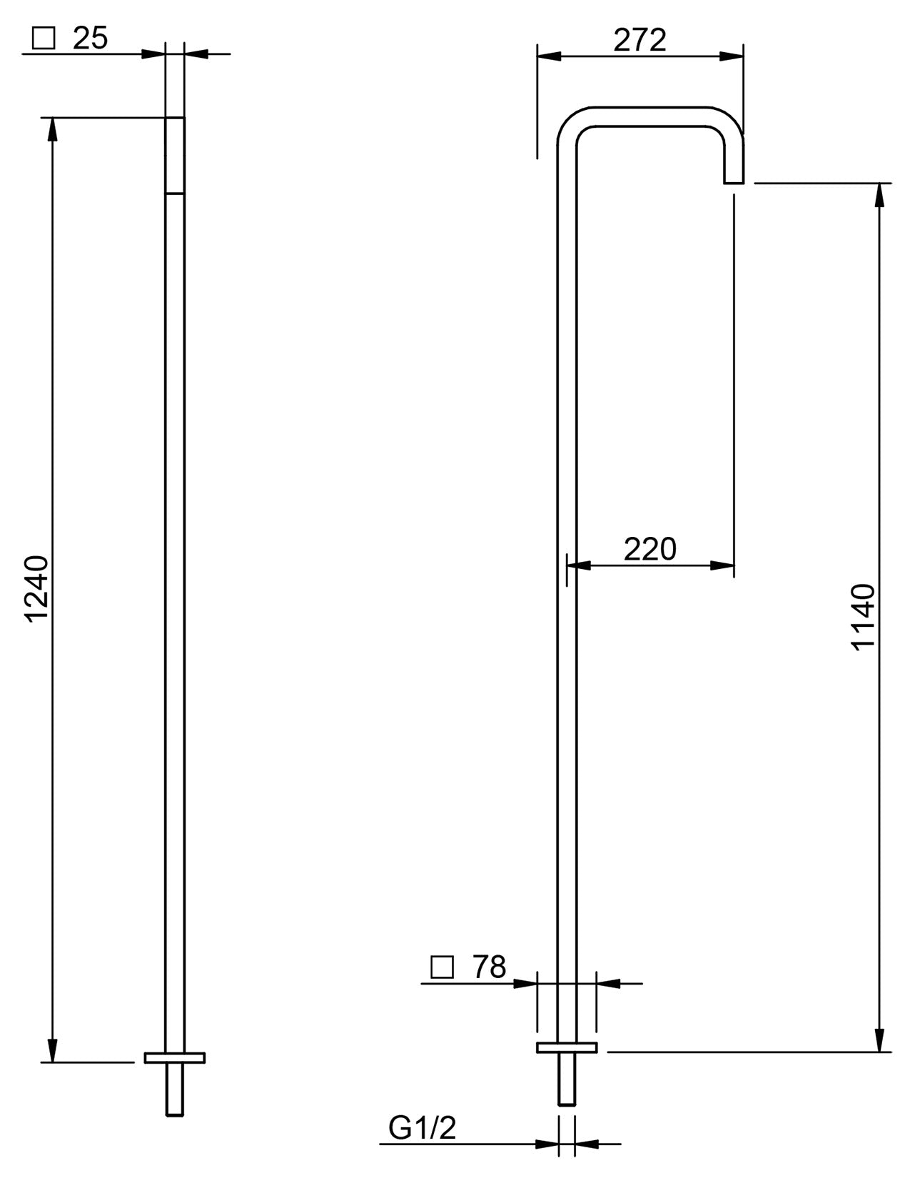 Rubinetterie Treemme 3M Electronic Washbasin Tap RWAA 7482 CC 75 Bocca Lavabo Da Terra a Pavimento Getto Erogazione Uscita Acqua 1140 mm Ottone Cromato Forma Quadra Stile Moderno Monoforo Lunghezza 272 mm Altezza 1240 mm Portata Acqua 5 Litri Al Minuto