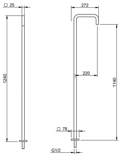 Rubinetterie Treemme 3M Electronic Washbasin Tap RWAA 7482 CC 75 Bocca Lavabo Da Terra a Pavimento Getto Erogazione Uscita Acqua 1140 mm Ottone Cromato Forma Quadra Stile Moderno Monoforo Lunghezza 272 mm Altezza 1240 mm Portata Acqua 5 Litri Al Minuto
