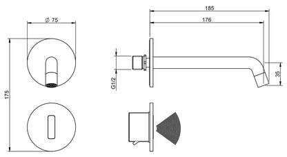 Rubinetterie Treemme 3M Electronic Washbasin Tap RWIT 6B95 CC EL + RWIT 1395 ZZ 01 Rubinetto Elettronico Con Fotocellula Per Lavabo 176 Parete Alimentazione Elettrica Standard Solo Acqua Fredda Lunghezza 185 mm Parte Interna Esterna Incluse Ottone Cromato