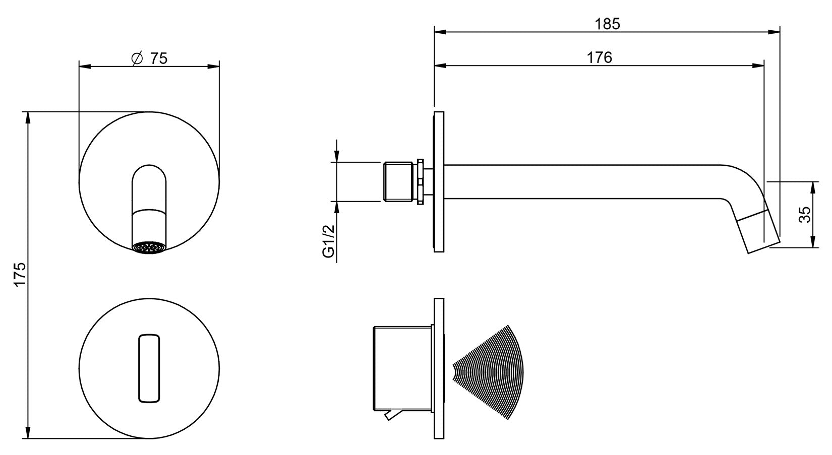 Rubinetterie Treemme 3M Electronic Washbasin Tap RWIT 6B95 CC EL + RWIT 1395 ZZ MX Rubinetto Elettronico Con Fotocellula Per Lavabo 176 Parete Alimentazione Elettrica Miscelazione Termostatica Lunghezza 185 mm Parte Interna Esterna Incluse Ottone Cromato