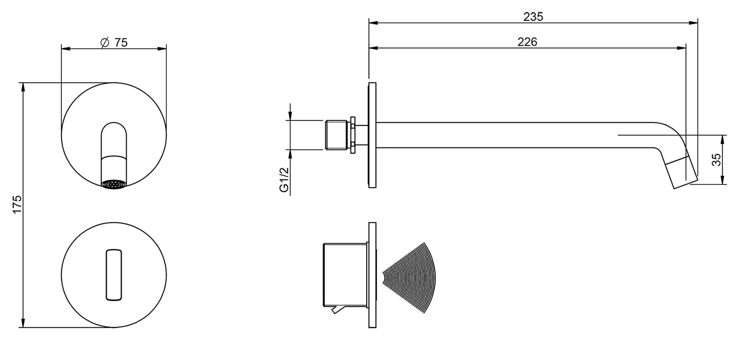 Rubinetterie Treemme 3M Electronic Washbasin Tap RWIT 6B96 CC 02 + RWIT 1395 ZZ MX Rubinetto Elettronico Con Fotocellula Per Lavabo 226 Parete Alimentazione Batteria Miscelazione Termostatica Lunghezza 235 mm Parte Interna Esterna Incluse Ottone Cromato