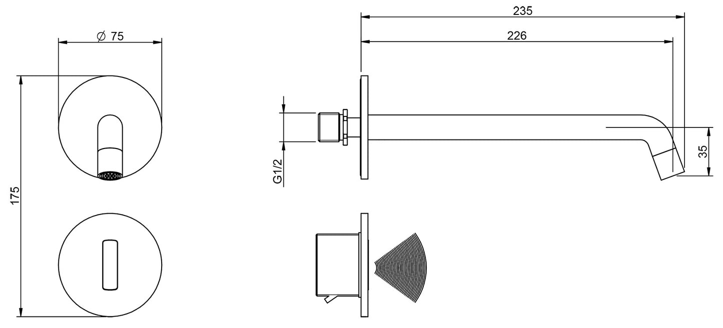 Rubinetterie Treemme 3M Electronic Washbasin Tap RWIT 6B96 CC EL + RWIT 1395 ZZ MX Rubinetto Elettronico Con Fotocellula Per Lavabo 226 Parete Alimentazione Elettrica Miscelazione Termostatica Lunghezza 235 mm Parte Interna Esterna Incluse Ottone Cromato