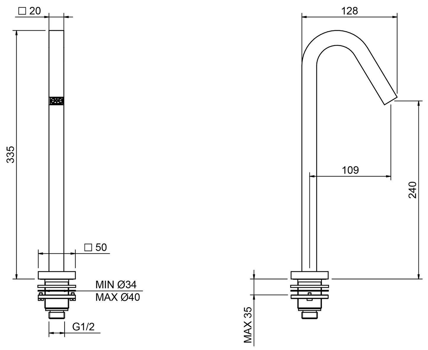 Rubinetterie Treemme 3M Electronic Washbasin Tap RWIT 7385 CC 15 Bocca Lavabo Da Piano 240 mm Getto di Erogazione Uscita Acqua Installazione Ad Appoggio Materiale Ottone Finitura Cromata Stile Moderno Forma Quadra Monoforo Altezza 335 mm Lunghezza 128 mm