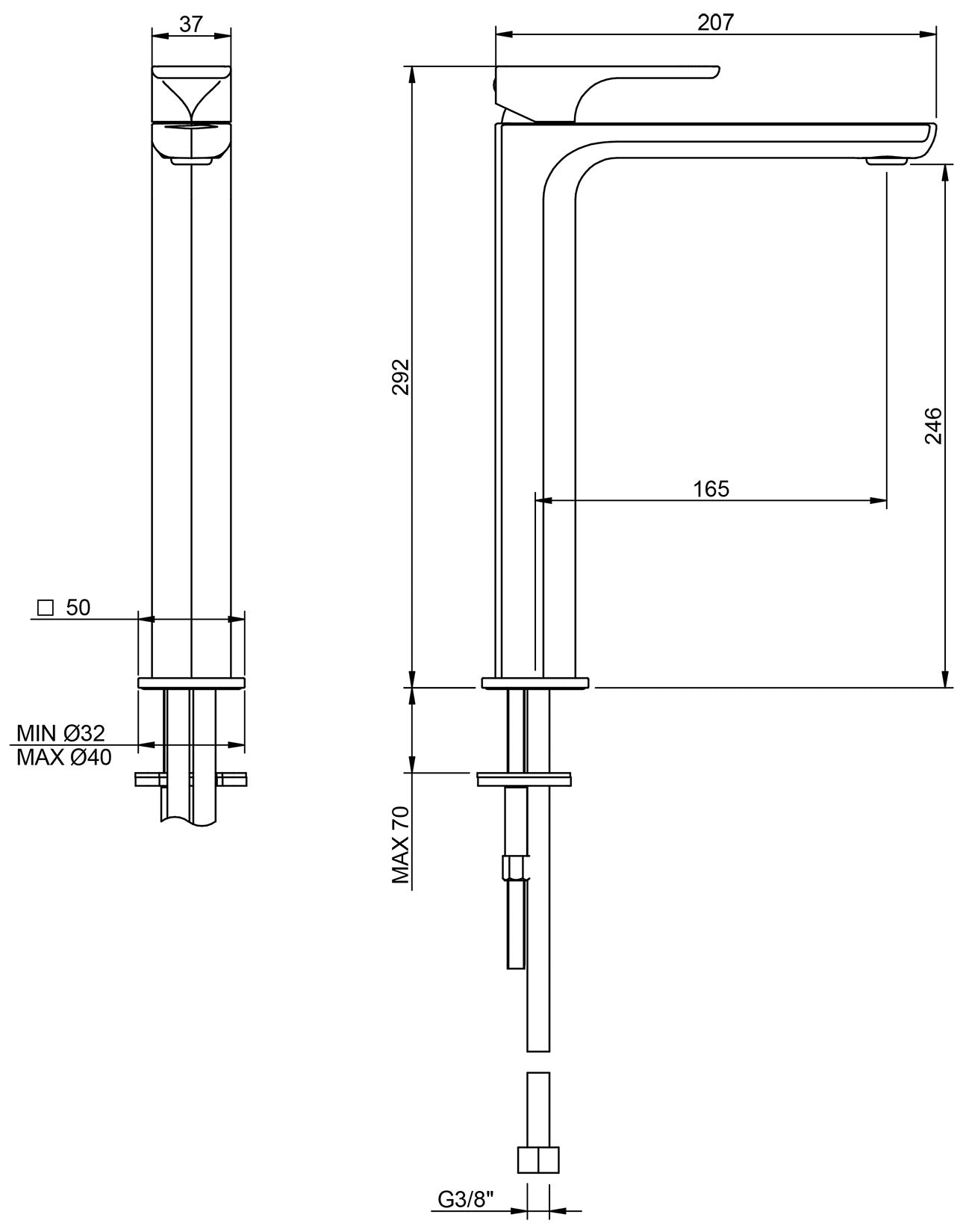 Rubinetterie Treemme 3M Hask IT 6A18 CC HA ZZ Miscelatore Lavabo 246 mm Monocomando Appoggio 1 Leva Monoforo Stile Moderno Altezza 292 mm Lunghezza 207 mm Areatore Orientabile Materiale Ottone Finitura Cromato