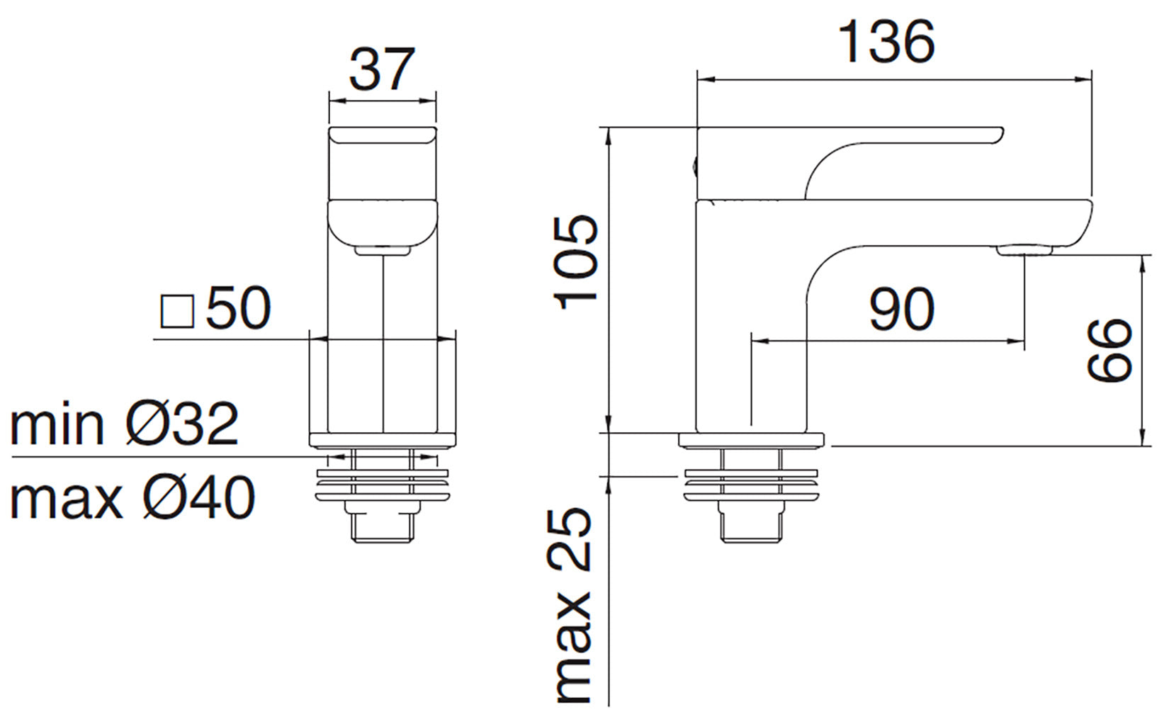 Rubinetterie Treemme 3M Hask IT 6A19 CC HA ZZ Rubinetto Lavabo Solo Acqua Fredda Appoggio Monocomando 1 Leva Monoforo Areatore Orientabile Materiale Ottone Finitura Cromato Stile Moderno Altezza 105 mm Lunghezza 136 mm