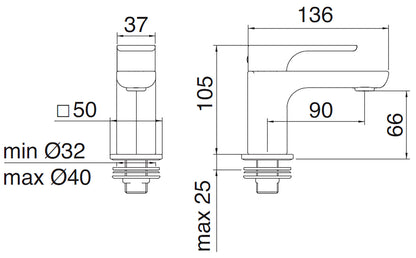 Rubinetterie Treemme 3M Hask IT 6A19 CC HA ZZ Rubinetto Lavabo Solo Acqua Fredda Appoggio Monocomando 1 Leva Monoforo Areatore Orientabile Materiale Ottone Finitura Cromato Stile Moderno Altezza 105 mm Lunghezza 136 mm