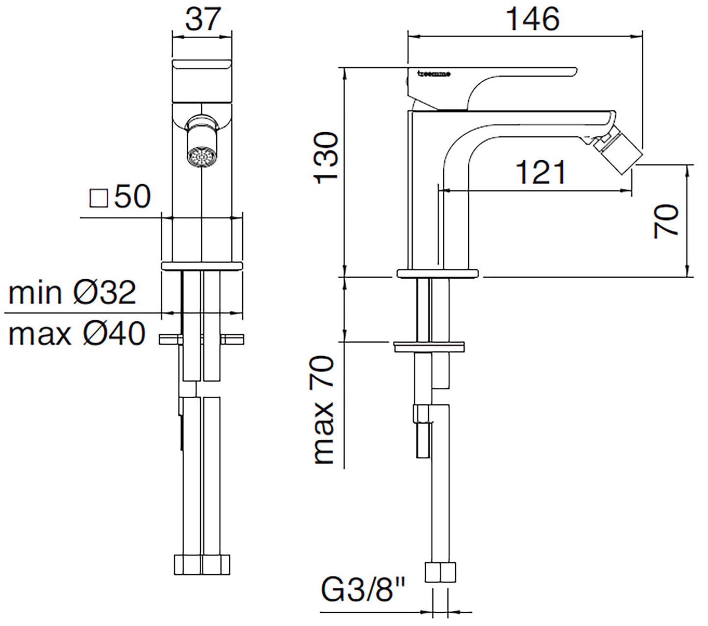 Rubinetterie Treemme 3M Hask IT 6A22 CC HA ZZ Miscelatore Bidet Monoforo Monocomando Appoggio 1 Leva Stile Moderno Altezza 130 mm Lunghezza 146 mm Areatore Orientabile Senza Piletta Di Scarico Materiale Ottone Finitura Cromato