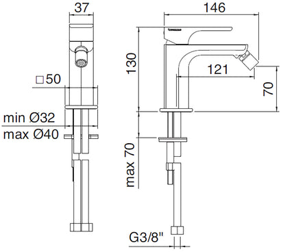 Rubinetterie Treemme 3M Hask IT 6A22 CC HA ZZ Miscelatore Bidet Monoforo Monocomando Appoggio 1 Leva Stile Moderno Altezza 130 mm Lunghezza 146 mm Areatore Orientabile Senza Piletta Di Scarico Materiale Ottone Finitura Cromato