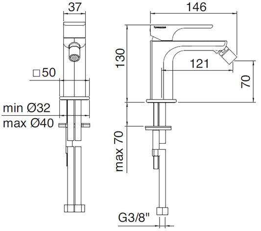 Rubinetterie Treemme 3M Hask IT 6A22 CC HA ZZ Miscelatore Bidet Monoforo Monocomando Appoggio 1 Leva Stile Moderno Altezza 130 mm Lunghezza 146 mm Areatore Orientabile Senza Piletta Di Scarico Materiale Ottone Finitura Cromato