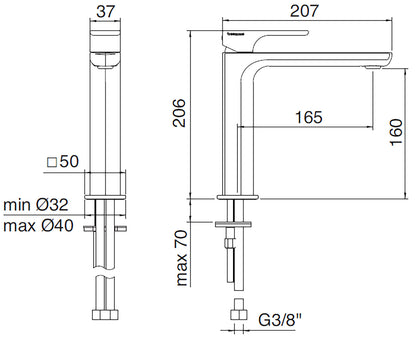 Rubinetterie Treemme 3M Hask IT 6A27 CC HA ZZ Miscelatore Lavabo 160 mm Monocomando Appoggio 1 Leva Monoforo Stile Moderno Altezza 206 mm Lunghezza 207 mm Areatore Orientabile Materiale Ottone Finitura Cromato