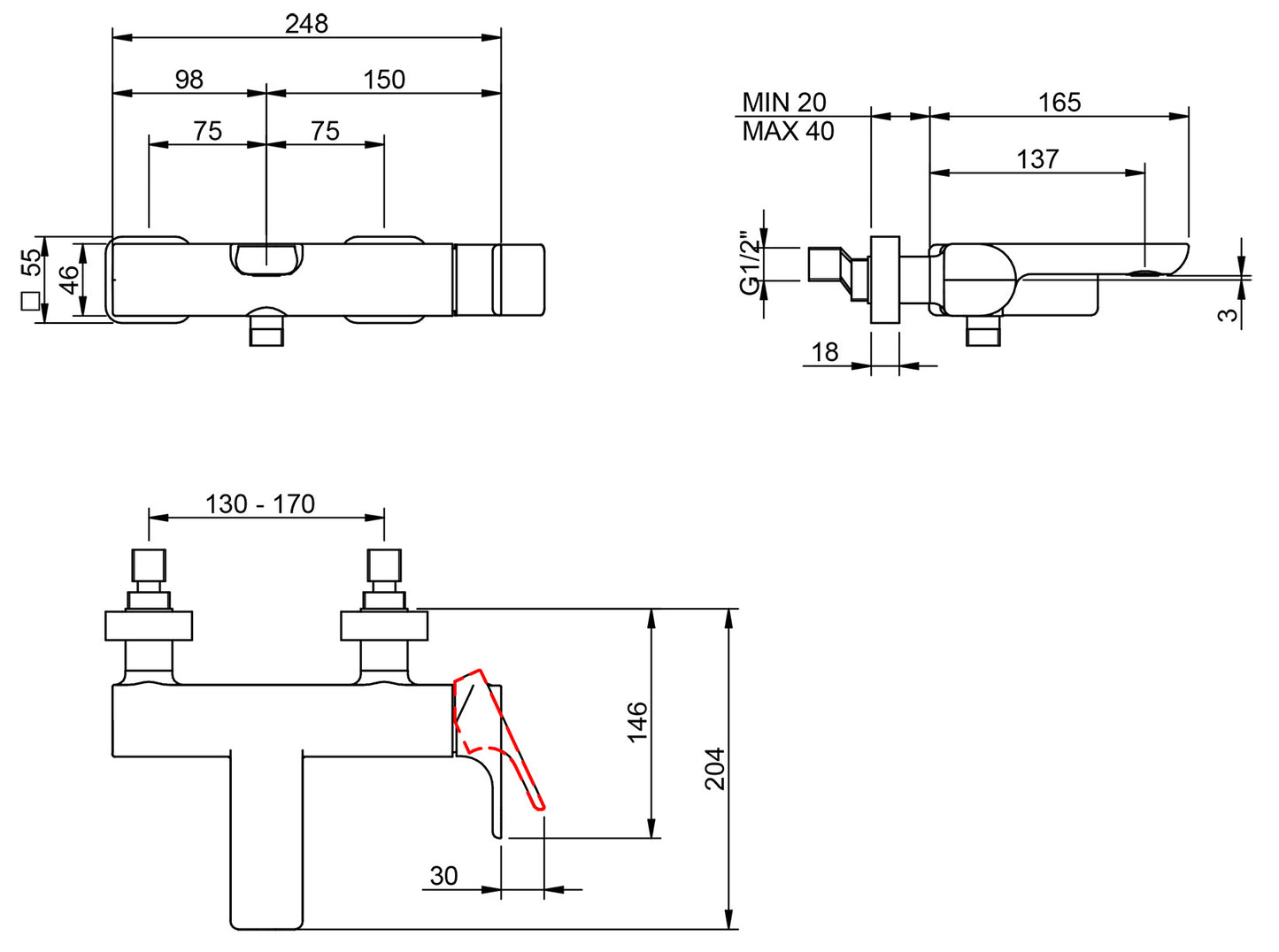 Rubinetterie Treemme 3M Hask IT 6A50 CC HA ZZ Miscelatore Gruppo Vasca Esterno Muro Monocomando Meccanico Senza Set Doccia 2 Fori Ottone Cromato 1 Leva Stile Moderno