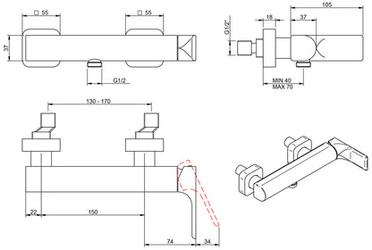 Rubinetterie Treemme 3M Hask IT 6A56 CC HA ZZ Miscelatore Meccanico Monocomando Esterno Doccia Muro 1 Via 2 Fori 1 Leva Materiale Ottone Finitura Cromata