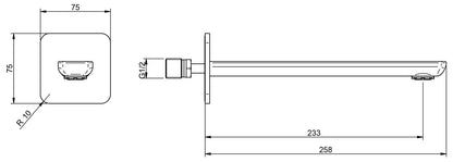 Rubinetterie Treemme 3M Hask IT 6A61 CC ZZ HF Bocca a Muro 233 mm Getto Erogazione Uscita Acqua Installazione Parete Materiale Ottone Finitura Cromata Stile Moderno Monoforo Lunghezza 258 mm Portata Acqua 18 Litri Al Minuto