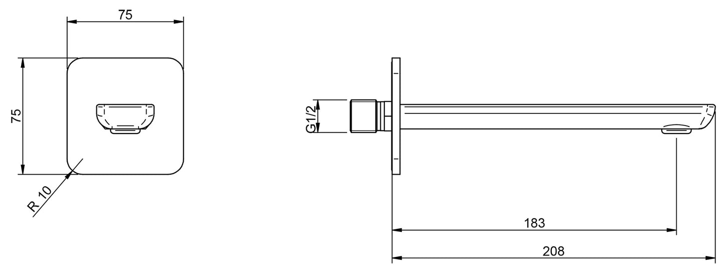 Rubinetterie Treemme 3M Hask IT 6A63 CC ZZ ZZ Bocca a Muro 183 mm Getto Erogazione Uscita Acqua Installazione Parete Materiale Ottone Finitura Cromata Stile Moderno Areatore Orientabile Monoforo Lunghezza 208 mm Portata Acqua 6 Litri Al Minuto