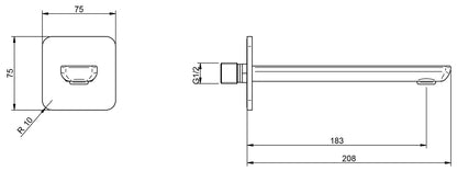Rubinetterie Treemme 3M Hask IT 6A63 CC ZZ ZZ Bocca a Muro 183 mm Getto Erogazione Uscita Acqua Installazione Parete Materiale Ottone Finitura Cromata Stile Moderno Areatore Orientabile Monoforo Lunghezza 208 mm Portata Acqua 6 Litri Al Minuto