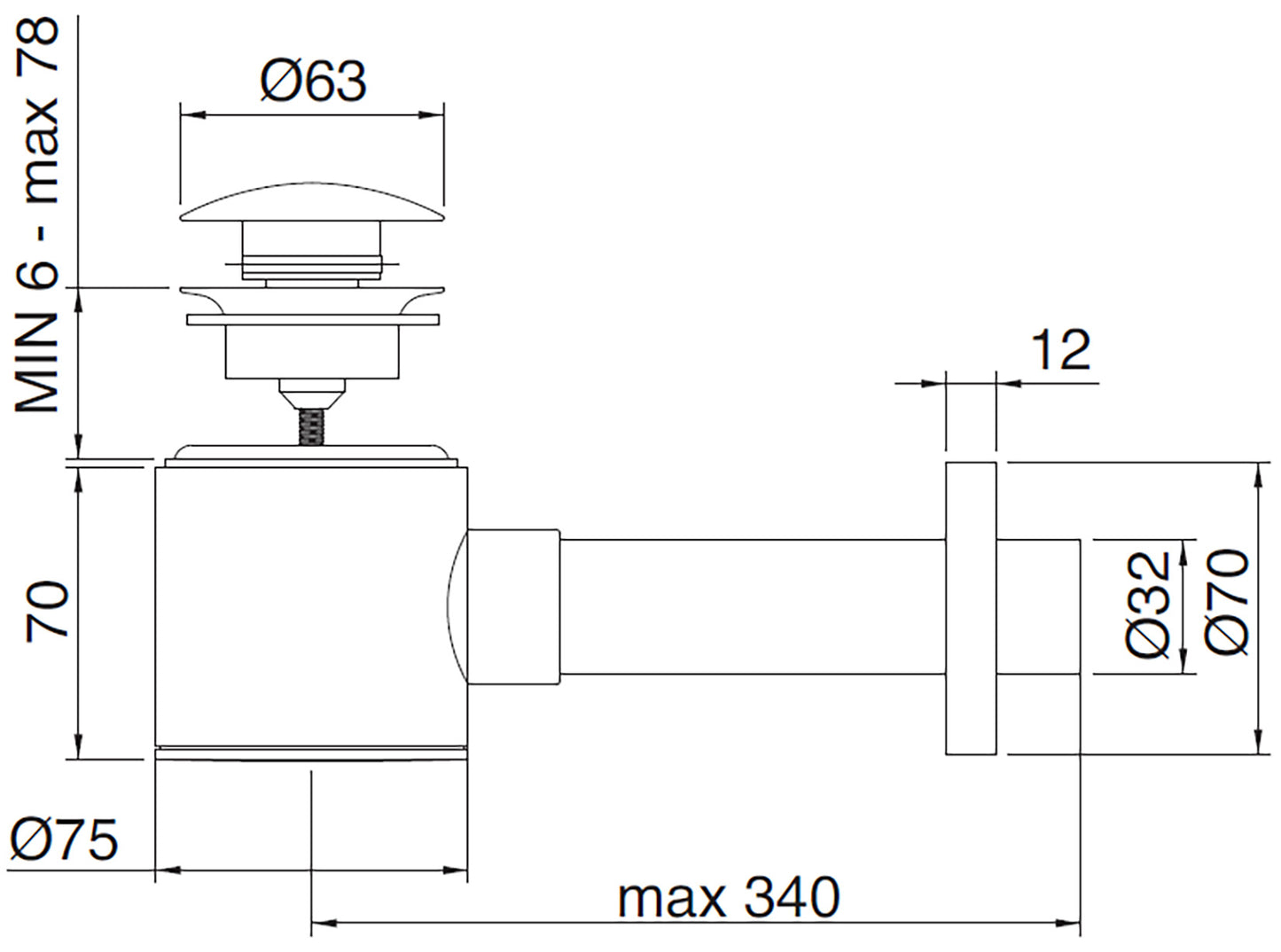 Rubinetterie Treemme 3M Hask RWIT 0408 CC 05 Sifone A Vista Tondo Per Bagno Con Piletta Di Scarico Click Clack Materiale Ottone Finitura Cromata