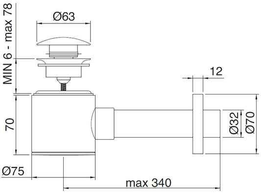 Rubinetterie Treemme 3M Hask RWIT 0408 CC 05 Sifone A Vista Tondo Per Bagno Con Piletta Di Scarico Click Clack Materiale Ottone Finitura Cromata