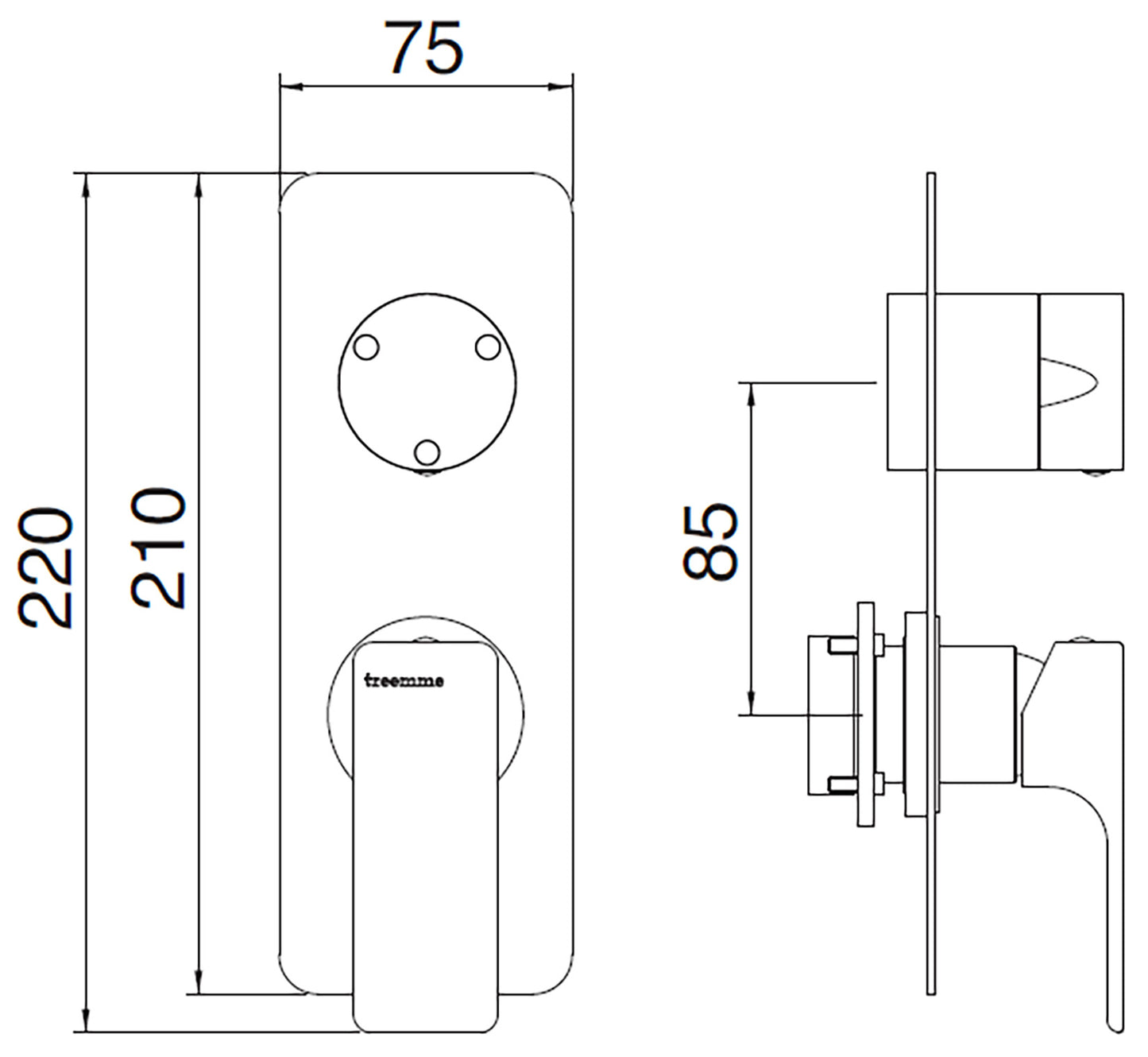 Rubinetterie Treemme 3M Hask RWIT 6AA3 CC 01 + RWIT 22A2 ZZ 01 Miscelatore Monocomando Doccia Incasso Muro Con Deviatore 3 Uscite Meccanico Due Fori 1 Leva Con Piastra Verticale Staffa Per Cartongesso Ottone Cromata Parte Interna Esterna Incluse