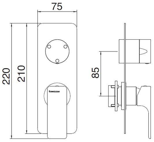 Rubinetterie Treemme 3M Hask RWIT 6AA3 CC 01 + RWIT 22A2 ZZ 01 Miscelatore Monocomando Doccia Incasso Muro Con Deviatore 3 Uscite Meccanico Due Fori 1 Leva Con Piastra Verticale Staffa Per Cartongesso Ottone Cromata Parte Interna Esterna Incluse