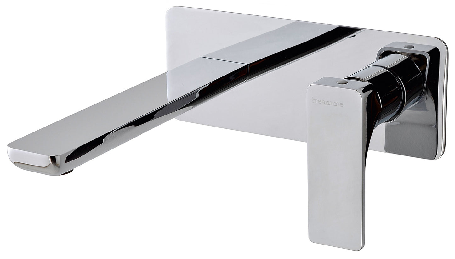 Rubinetterie Treemme 3M Hask RWIT 6AA5 CC 03 + RWIT 51A5 ZZ 01 Miscelatore Lavabo 180 mm Monocomando Incasso a Parete Con Piastra 1 Leva a Destra 2 Fori Stile Moderno Areatore Orientabile Lunghezza 205 mm Ottone Cromato Parte Interna Esterna Incluse