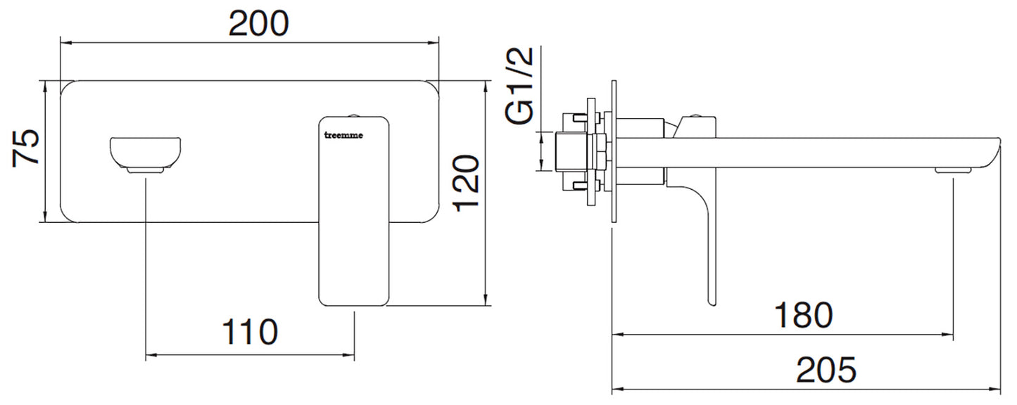 Rubinetterie Treemme 3M Hask RWIT 6AA5 CC 03 + RWIT 51A5 ZZ 01 Miscelatore Lavabo 180 mm Monocomando Incasso a Parete Con Piastra 1 Leva a Destra 2 Fori Stile Moderno Areatore Orientabile Lunghezza 205 mm Ottone Cromato Parte Interna Esterna Incluse