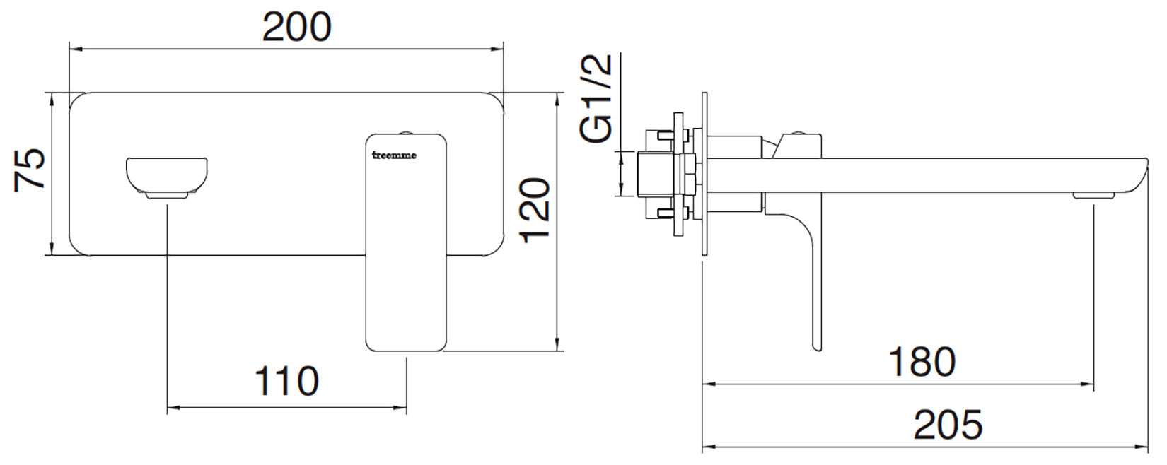 Rubinetterie Treemme 3M Hask RWIT 6AA5 CC 03 + RWIT 51A5 ZZ 01 Miscelatore Lavabo 180 mm Monocomando Incasso a Parete Con Piastra 1 Leva a Destra 2 Fori Stile Moderno Areatore Orientabile Lunghezza 205 mm Ottone Cromato Parte Interna Esterna Incluse