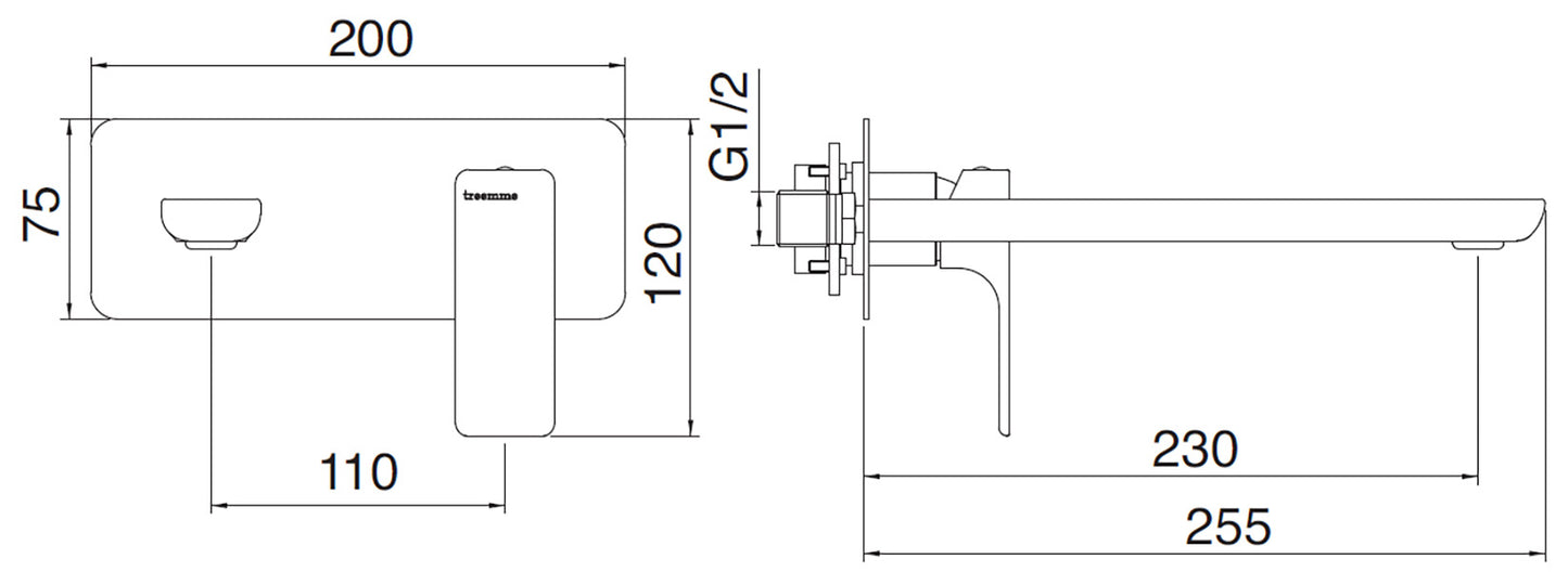 Rubinetterie Treemme 3M Hask RWIT 6AA6 CC 03 + RWIT 51A5 ZZ 01 Miscelatore Lavabo 230 mm Monocomando Incasso a Parete Con Piastra 1 Leva a Destra 2 Fori Stile Moderno Areatore Orientabile Lunghezza 255 mm Ottone Cromato Parte Interna Esterna Incluse
