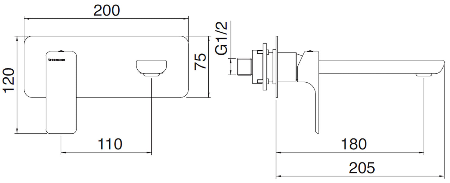 Rubinetterie Treemme 3M Hask RWIT 6AA7 CC 01 + RWIT 51A5 ZZ 01 Miscelatore Lavabo 180 mm Monocomando Incasso a Parete Con Piastra 1 Leva a Sinistra 2 Fori Stile Moderno Areatore Orientabile Lunghezza 205 mm Ottone Cromato Parte Interna Esterna Incluse