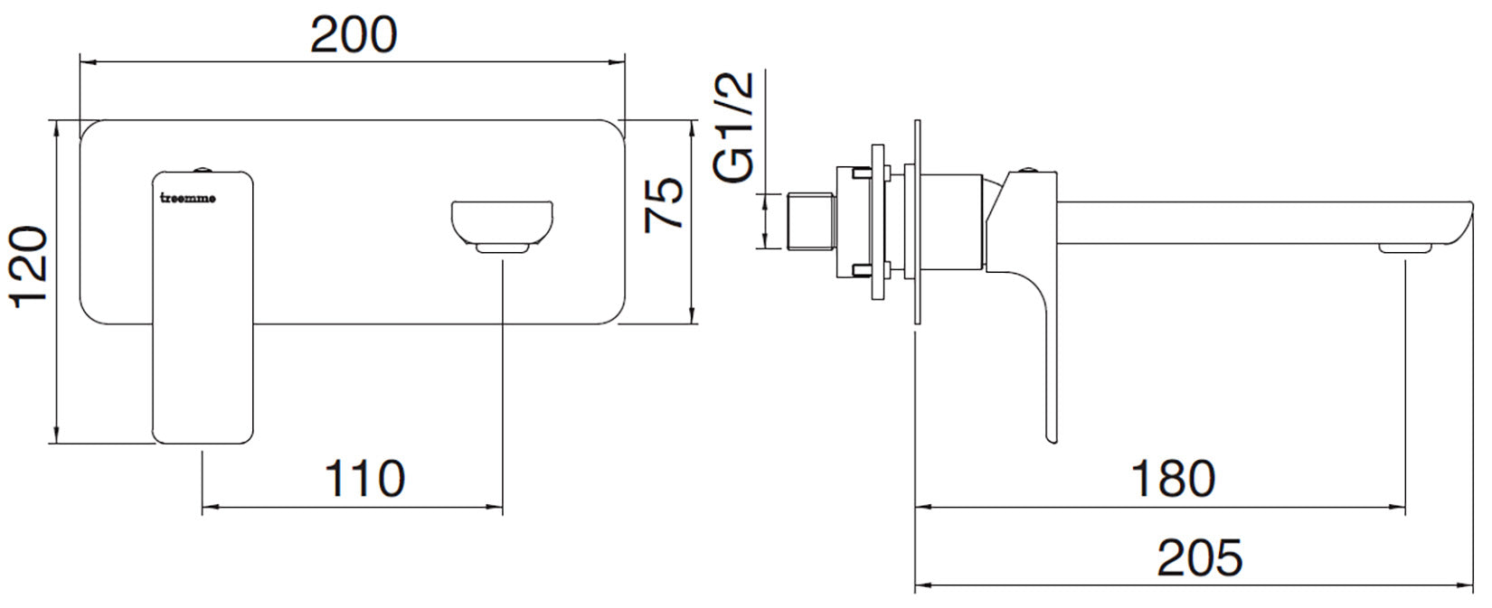 Rubinetterie Treemme 3M Hask RWIT 6AA7 CC 01 + RWIT 51A5 ZZ 01 Miscelatore Lavabo 180 mm Monocomando Incasso a Parete Con Piastra 1 Leva a Sinistra 2 Fori Stile Moderno Areatore Orientabile Lunghezza 205 mm Ottone Cromato Parte Interna Esterna Incluse