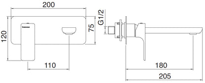 Rubinetterie Treemme 3M Hask RWIT 6AA7 CC 01 + RWIT 51A5 ZZ 01 Miscelatore Lavabo 180 mm Monocomando Incasso a Parete Con Piastra 1 Leva a Sinistra 2 Fori Stile Moderno Areatore Orientabile Lunghezza 205 mm Ottone Cromato Parte Interna Esterna Incluse
