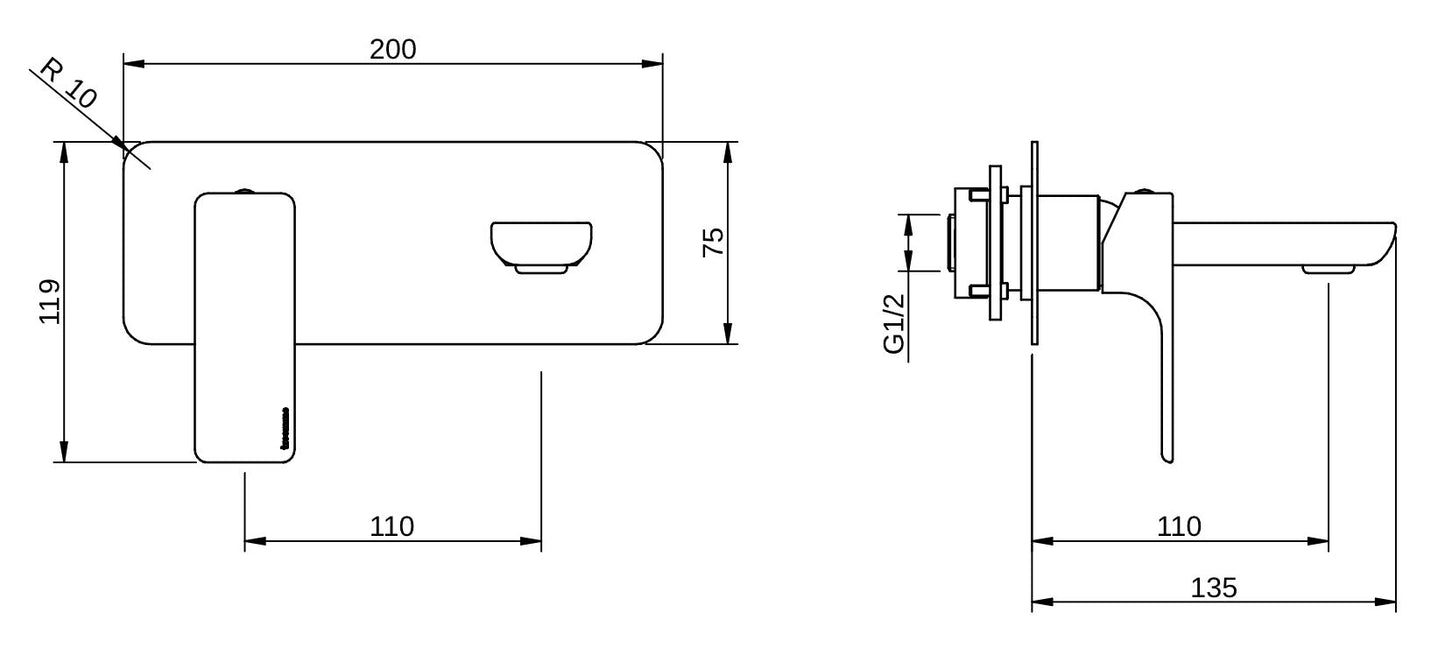 Rubinetterie Treemme 3M Hask RWIT 6AA7 CC BC + RWIT 51A5 ZZ 01 Miscelatore Monocomando Lavabo Incasso 110 Installazione Parete 1 Leva Sinistra 2 Fori Meccanico Moderno Con Piastra Orizzontale Lunghezza 135 mm Ottone Cromata Parte Interna Esterna Incluse