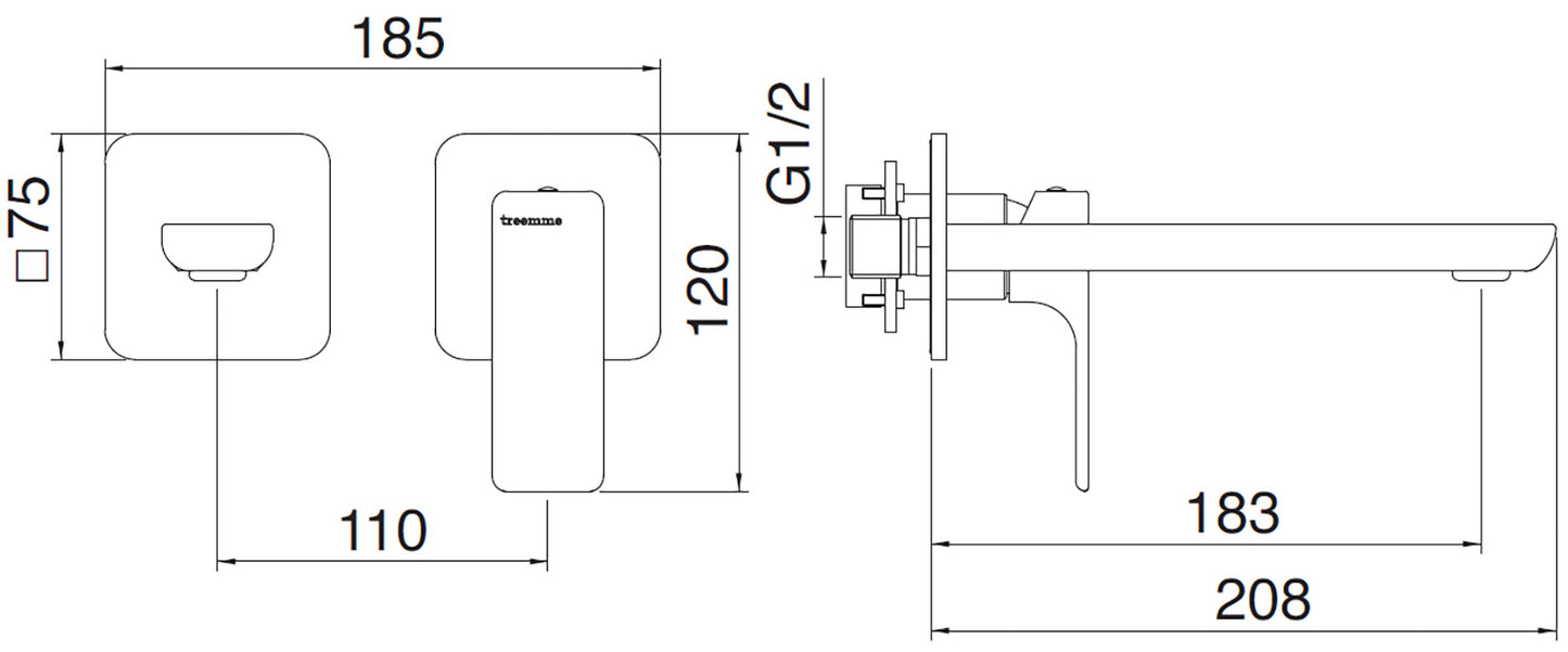 Rubinetterie Treemme 3M Hask RWIT 6AC5 CC 03 + RWIT 51A5 ZZ 01 Miscelatore Lavabo 183 mm Monocomando Incasso a Parete Senza Piastra 1 Leva a Destra 2 Fori Stile Moderno Areatore Orientabile Lunghezza 208 mm Ottone Cromato Parte Interna Esterna Incluse