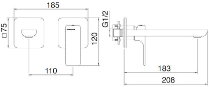 Rubinetterie Treemme 3M Hask RWIT 6AC5 CC 03 + RWIT 51A5 ZZ 01 Miscelatore Lavabo 183 mm Monocomando Incasso a Parete Senza Piastra 1 Leva a Destra 2 Fori Stile Moderno Areatore Orientabile Lunghezza 208 mm Ottone Cromato Parte Interna Esterna Incluse