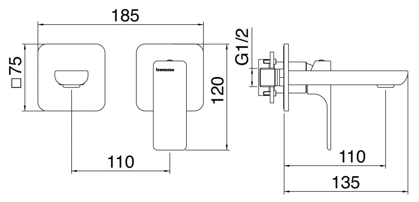 Rubinetterie Treemme 3M Hask RWIT 6AC5 CC BC + RWIT 51A5 ZZ 01 Miscelatore Monocomando Lavabo Incasso 110 Installazione Parete 1 Leva a Destra 2 Fori Meccanico Moderno Posizione Orizzontale Lunghezza 135 mm Ottone Cromata Parte Interna Esterna Incluse