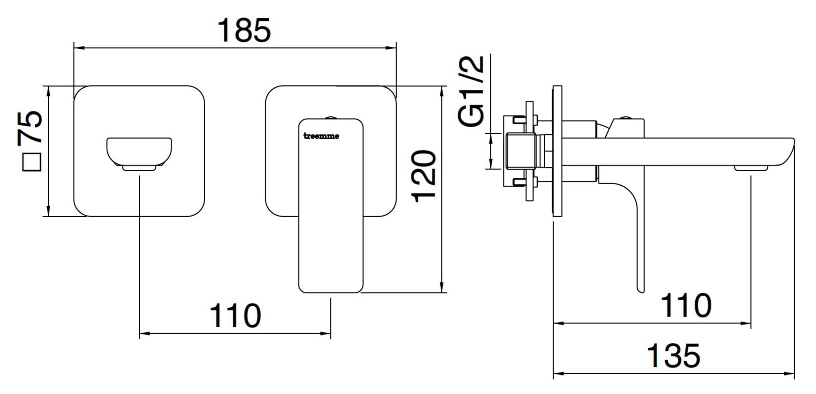 Rubinetterie Treemme 3M Hask RWIT 6AC5 CC BC + RWIT 51A5 ZZ 01 Miscelatore Monocomando Lavabo Incasso 110 Installazione Parete 1 Leva a Destra 2 Fori Meccanico Moderno Posizione Orizzontale Lunghezza 135 mm Ottone Cromata Parte Interna Esterna Incluse