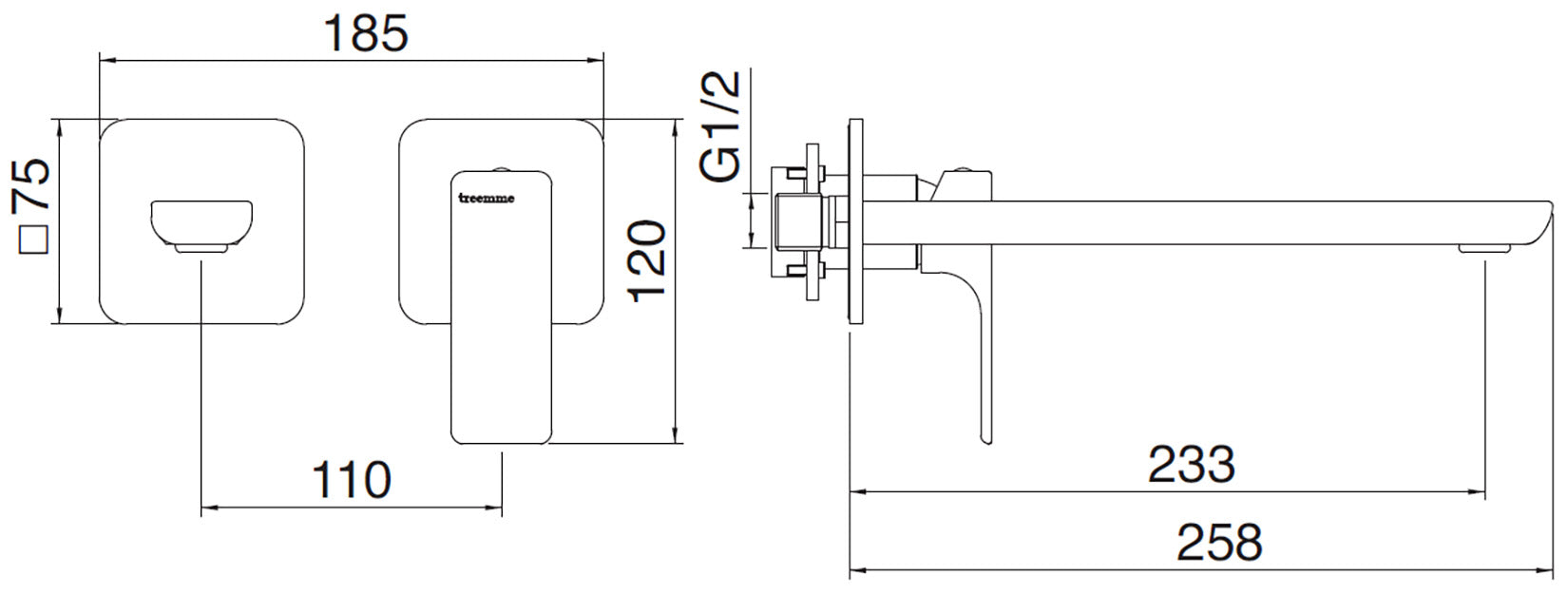 Rubinetterie Treemme 3M Hask RWIT 6AC6 CC 03 + RWIT 51A5 ZZ 01 Miscelatore Lavabo 233 mm Monocomando Incasso a Parete Senza Piastra 1 Leva a Destra 2 Fori Stile Moderno Areatore Orientabile Lunghezza 258 mm Ottone Cromato Parte Interna Esterna Incluse