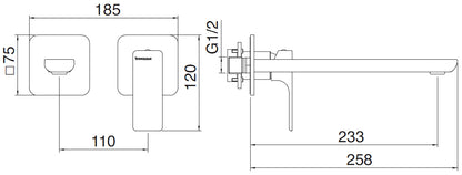 Rubinetterie Treemme 3M Hask RWIT 6AC6 CC 03 + RWIT 51A5 ZZ 01 Miscelatore Lavabo 233 mm Monocomando Incasso a Parete Senza Piastra 1 Leva a Destra 2 Fori Stile Moderno Areatore Orientabile Lunghezza 258 mm Ottone Cromato Parte Interna Esterna Incluse