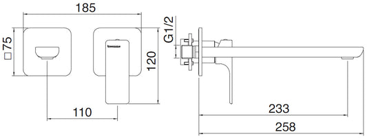 Rubinetterie Treemme 3M Hask RWIT 6AC6 CC 03 + RWIT 51A5 ZZ 01 Miscelatore Lavabo 233 mm Monocomando Incasso a Parete Senza Piastra 1 Leva a Destra 2 Fori Stile Moderno Areatore Orientabile Lunghezza 258 mm Ottone Cromato Parte Interna Esterna Incluse