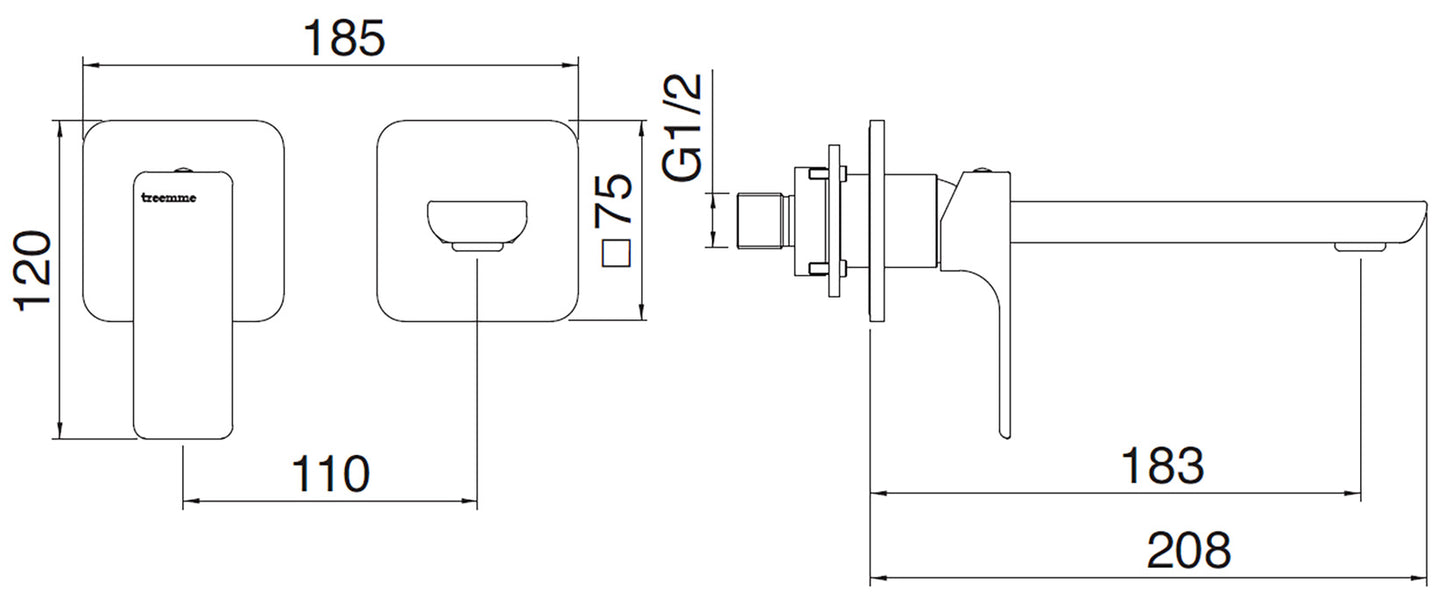 Rubinetterie Treemme 3M Hask RWIT 6AC7 CC 01 + RWIT 51A5 ZZ 01 Miscelatore Lavabo 183 mm Monocomando Incasso a Parete Senza Piastra 1 Leva a Sinistra 2 Fori Stile Moderno Areatore Orientabile Lunghezza 208 mm Ottone Cromato Parte Interna Esterna Incluse