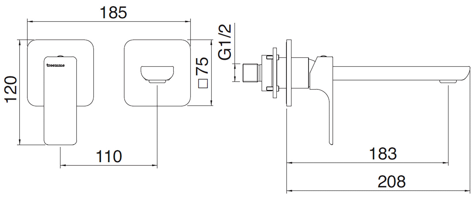 Rubinetterie Treemme 3M Hask RWIT 6AC7 CC 01 + RWIT 51A5 ZZ 01 Miscelatore Lavabo 183 mm Monocomando Incasso a Parete Senza Piastra 1 Leva a Sinistra 2 Fori Stile Moderno Areatore Orientabile Lunghezza 208 mm Ottone Cromato Parte Interna Esterna Incluse