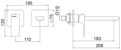 Rubinetterie Treemme 3M Hask RWIT 6AC7 CC 01 + RWIT 51A5 ZZ 01 Miscelatore Lavabo 183 mm Monocomando Incasso a Parete Senza Piastra 1 Leva a Sinistra 2 Fori Stile Moderno Areatore Orientabile Lunghezza 208 mm Ottone Cromato Parte Interna Esterna Incluse