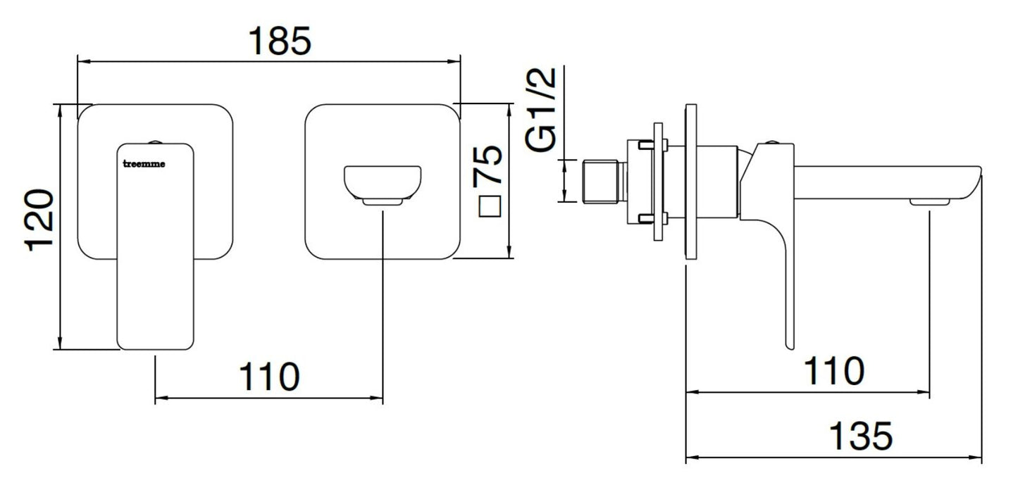 Rubinetterie Treemme 3M Hask RWIT 6AC7 CC BC + RWIT 51A5 ZZ 01 Miscelatore Monocomando Lavabo Incasso 110 Installazione Parete 1 Leva a Sinistra 2 Fori Meccanico Moderno Posizione Orizzontale Lunghezza 135 mm Ottone Cromata Parte Interna Esterna Incluse