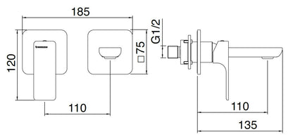 Rubinetterie Treemme 3M Hask RWIT 6AC7 CC BC + RWIT 51A5 ZZ 01 Miscelatore Monocomando Lavabo Incasso 110 Installazione Parete 1 Leva a Sinistra 2 Fori Meccanico Moderno Posizione Orizzontale Lunghezza 135 mm Ottone Cromata Parte Interna Esterna Incluse