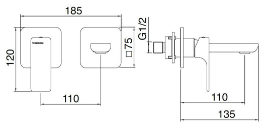 Rubinetterie Treemme 3M Hask RWIT 6AC7 CC BC + RWIT 51A5 ZZ 01 Miscelatore Monocomando Lavabo Incasso 110 Installazione Parete 1 Leva a Sinistra 2 Fori Meccanico Moderno Posizione Orizzontale Lunghezza 135 mm Ottone Cromata Parte Interna Esterna Incluse