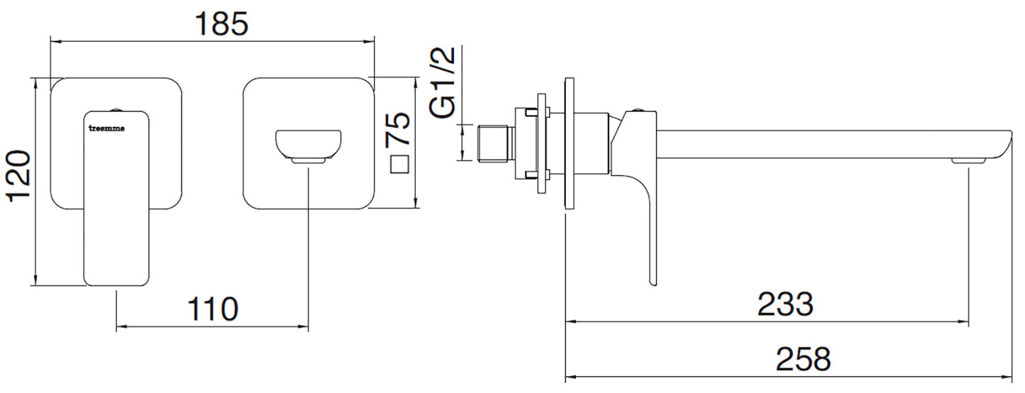 Rubinetterie Treemme 3M Hask RWIT 6AC9 CC 01 + RWIT 51A5 ZZ 01 Miscelatore Lavabo 233 mm Monocomando Incasso a Parete Senza Piastra 1 Leva a Sinistra 2 Fori Stile Moderno Areatore Orientabile Lunghezza 258 mm Ottone Cromato Parte Interna Esterna Incluse