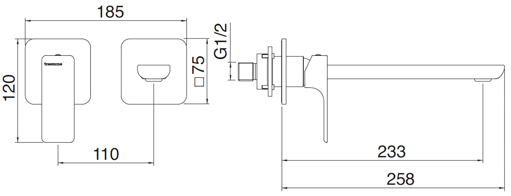 Rubinetterie Treemme 3M Hask RWIT 6AC9 CC 01 + RWIT 51A5 ZZ 01 Miscelatore Lavabo 233 mm Monocomando Incasso a Parete Senza Piastra 1 Leva a Sinistra 2 Fori Stile Moderno Areatore Orientabile Lunghezza 258 mm Ottone Cromato Parte Interna Esterna Incluse