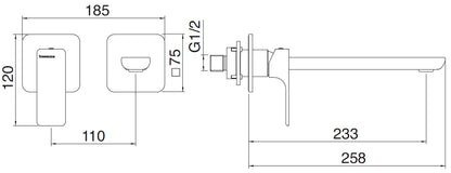 Rubinetterie Treemme 3M Hask RWIT 6AC9 CC 01 + RWIT 51A5 ZZ 01 Miscelatore Lavabo 233 mm Monocomando Incasso a Parete Senza Piastra 1 Leva a Sinistra 2 Fori Stile Moderno Areatore Orientabile Lunghezza 258 mm Ottone Cromato Parte Interna Esterna Incluse